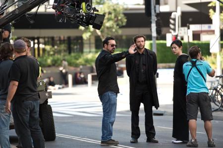 JAMES MANGOLD (left) and HUGH JACKMAN (right) on the set of 'THE WOLVERINE'